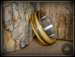 Bentwood Ring - "Striped Rocker" Zebrawood Ring with Silver Electric Guitar String Inlay on Comfort Fit Titanium Steel Core handcrafted bentwood wooden rings wood wedding ring engagement