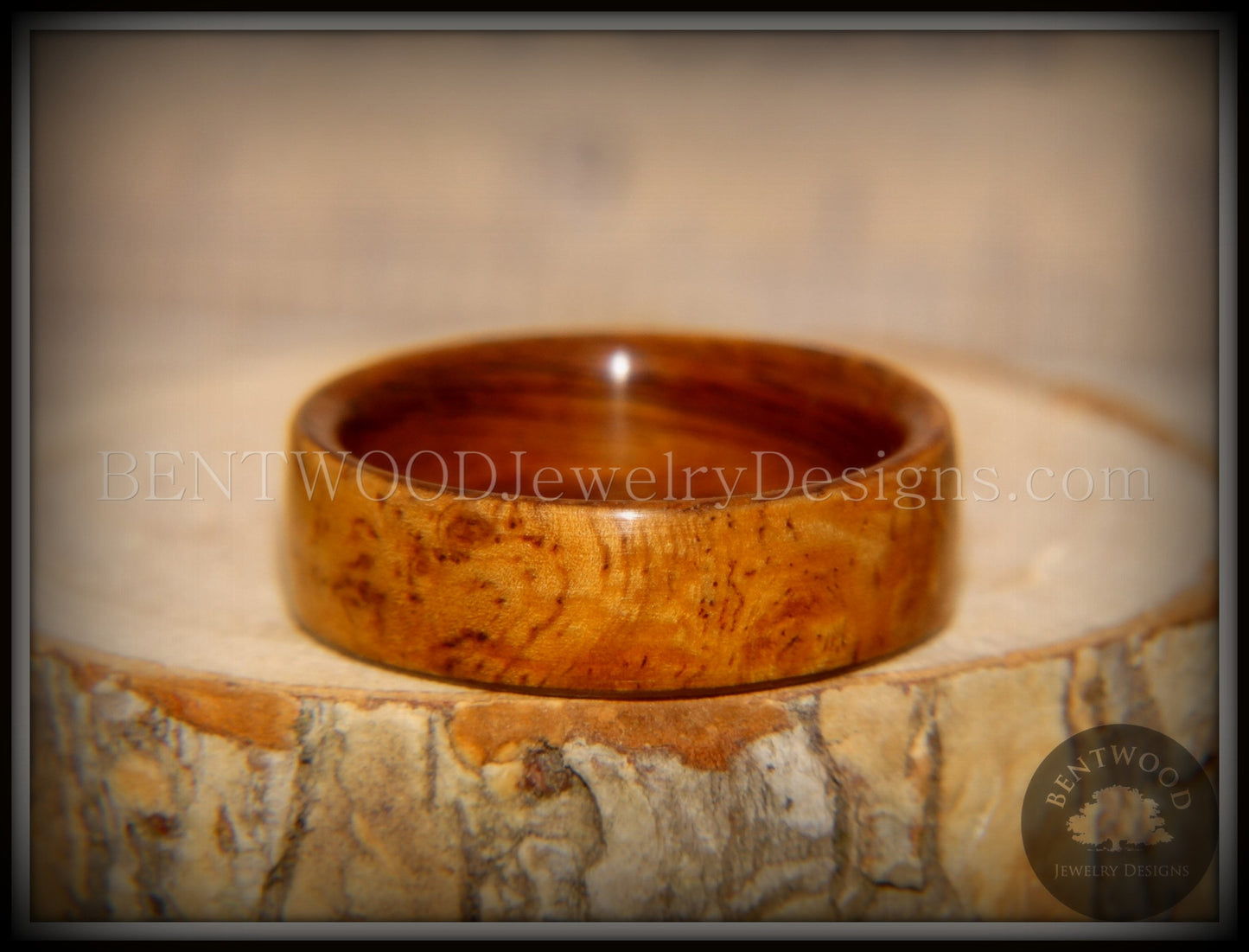 Bentwood Ring - Golden Amboyna Burl with Rosewood Liner handcrafted bentwood wooden rings wood wedding ring engagement