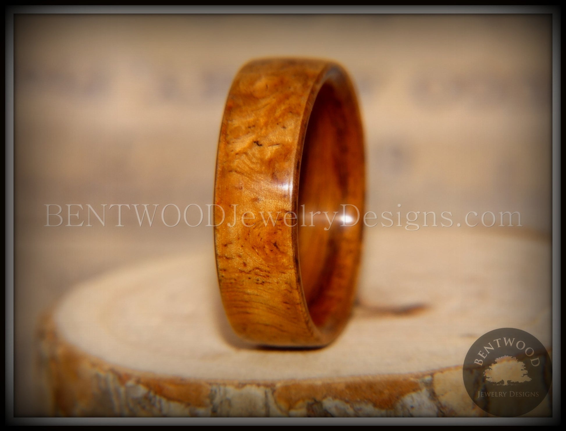 Bentwood Ring - Golden Amboyna Burl with Rosewood Liner handcrafted bentwood wooden rings wood wedding ring engagement