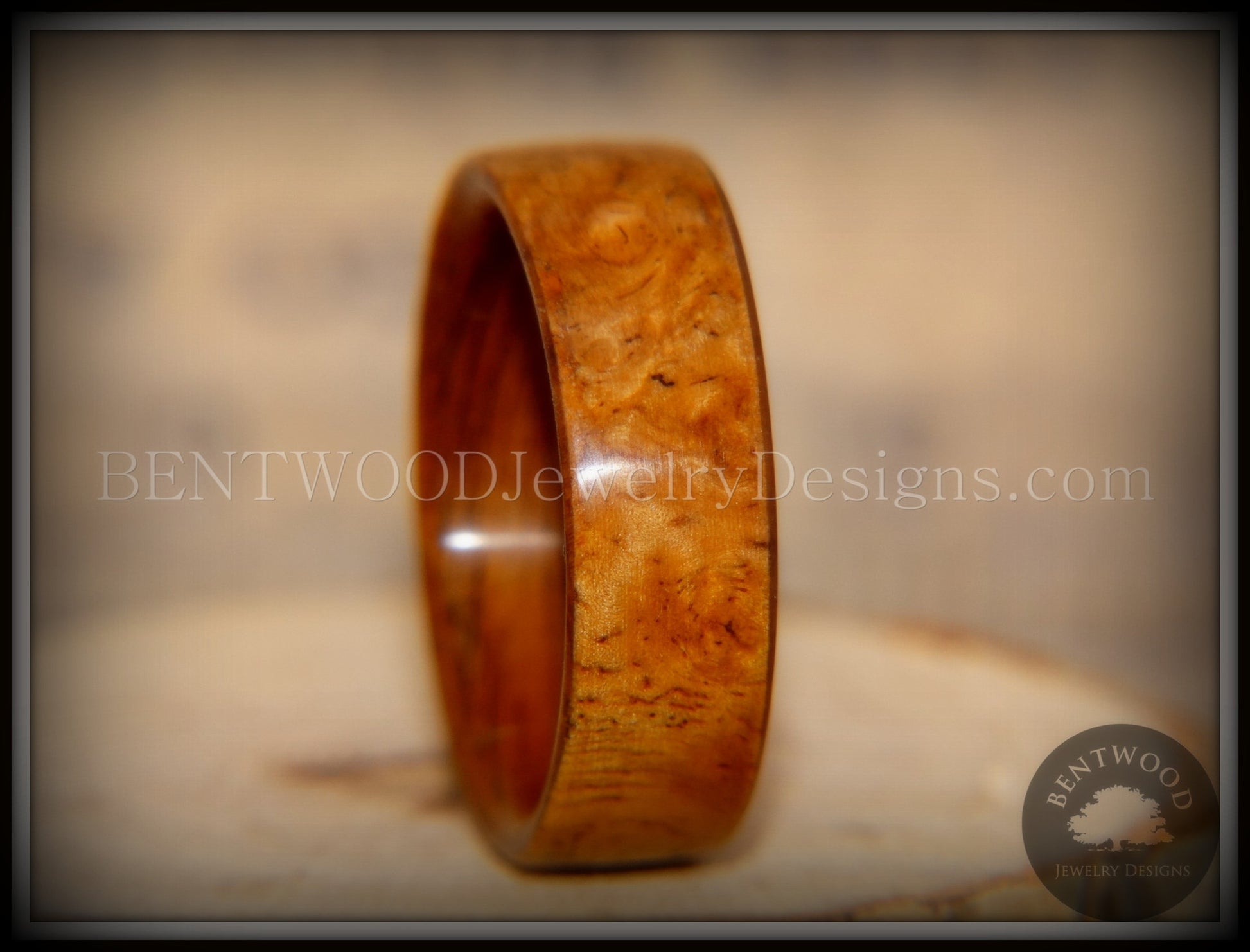 Bentwood Ring - Golden Amboyna Burl with Rosewood Liner handcrafted bentwood wooden rings wood wedding ring engagement
