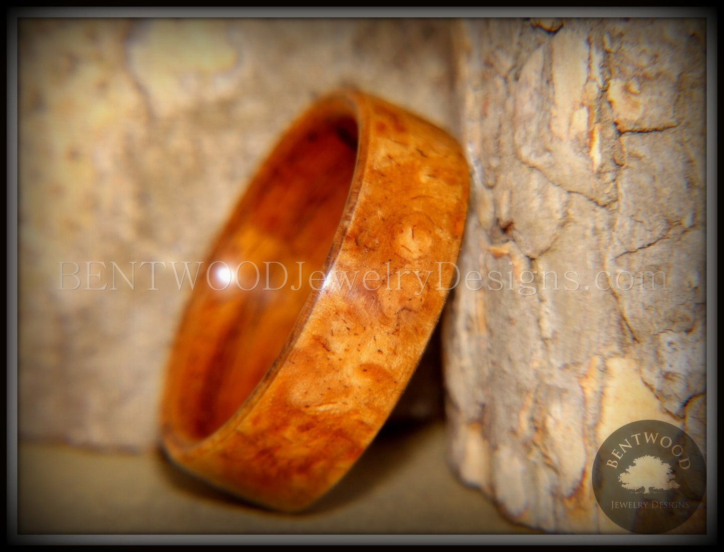 Bentwood Ring - Golden Amboyna Burl with Rosewood Liner handcrafted bentwood wooden rings wood wedding ring engagement
