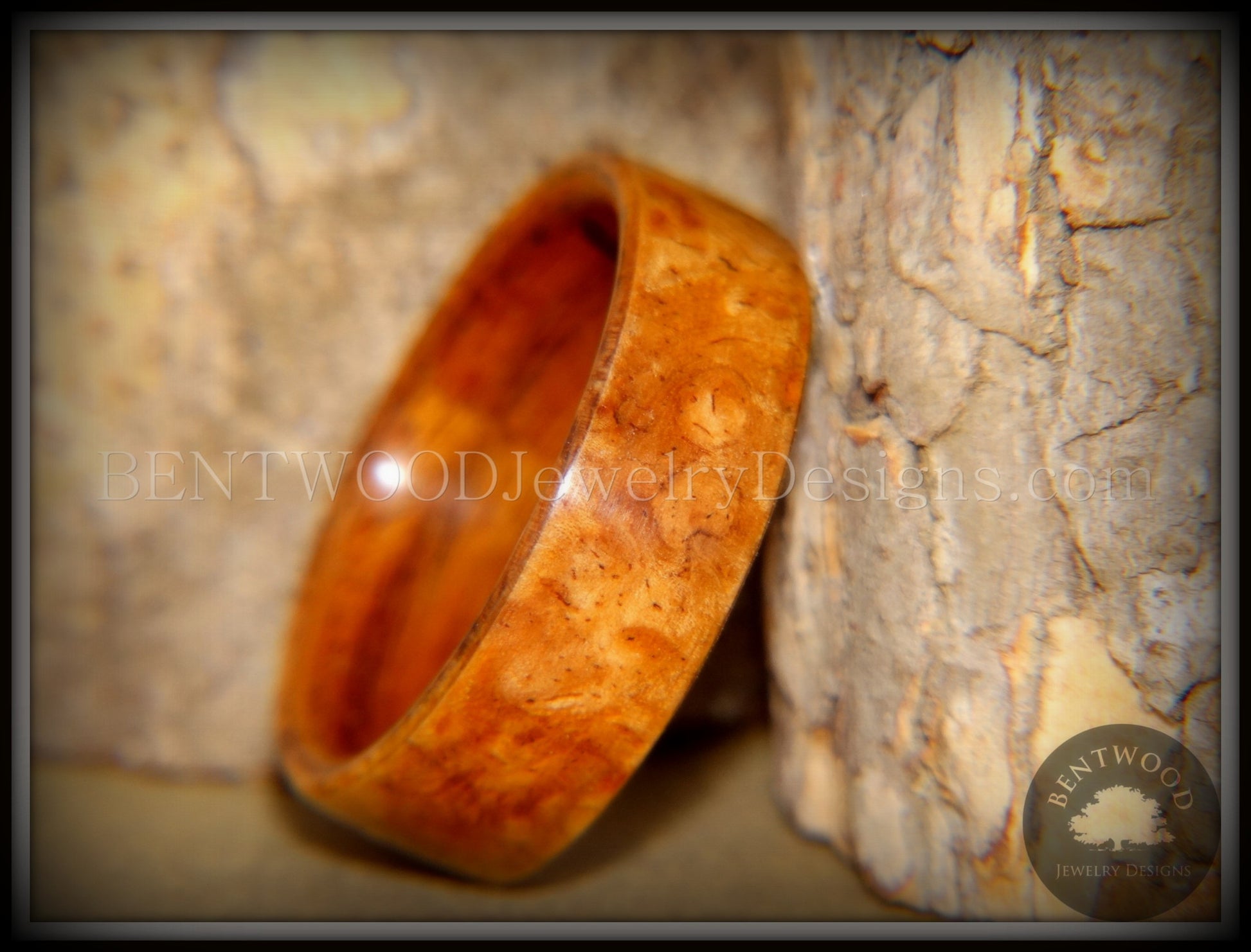 Bentwood Ring - Golden Amboyna Burl with Rosewood Liner handcrafted bentwood wooden rings wood wedding ring engagement