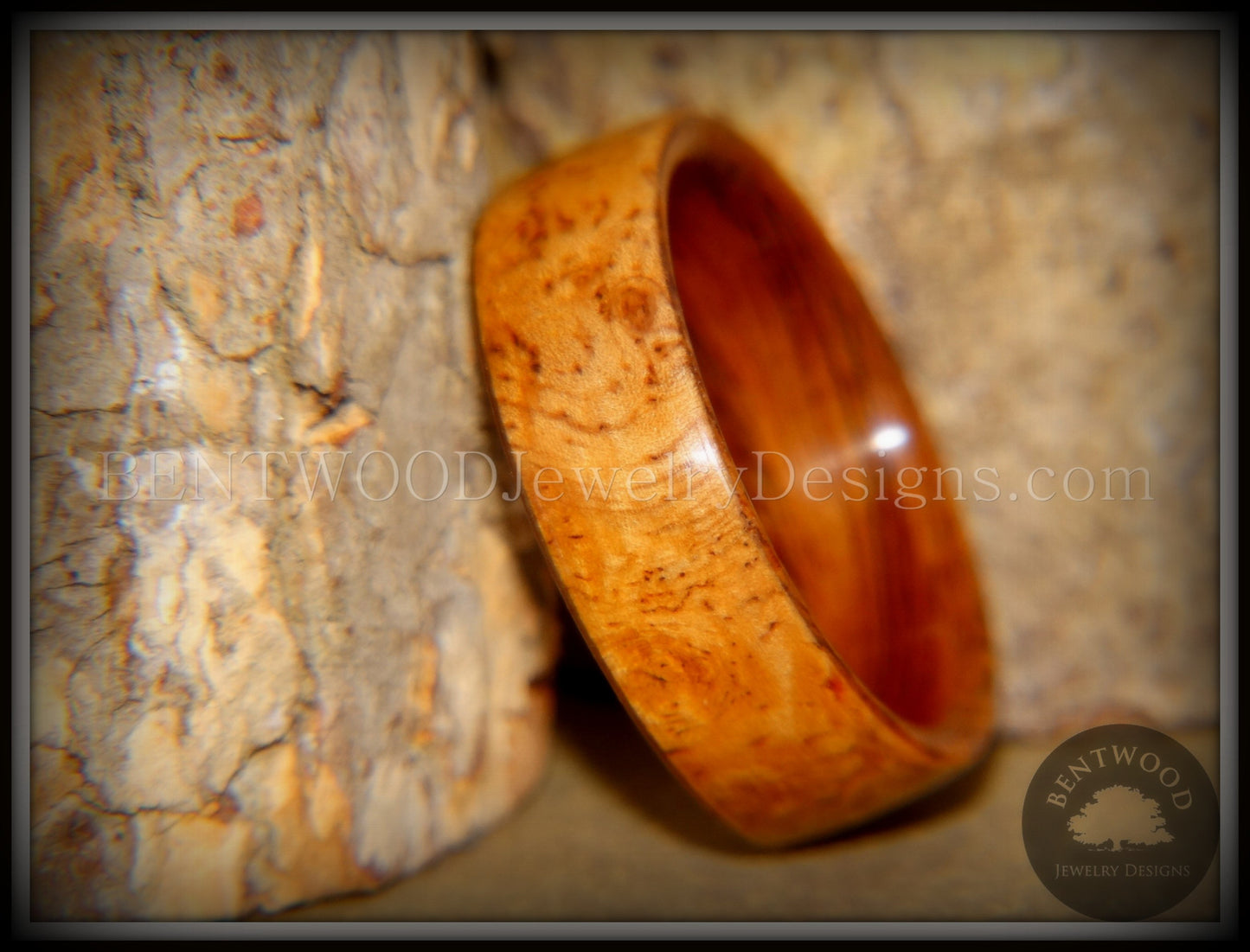 Bentwood Ring - Golden Amboyna Burl with Rosewood Liner handcrafted bentwood wooden rings wood wedding ring engagement