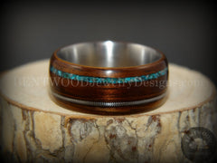 Tazzy Bentwood Ring - “I ❤️ Humphrey” Koa Bentwood on Steel Core Turquoise Mix and Guitar String Inlay handcrafted bentwood wooden rings wood wedding ring engagement