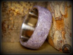 Bentwood Ring - "The Dreamer" Charoite Stone with Titanium Steel Comfort Fit Metal Core handcrafted bentwood wooden rings wood wedding ring engagement