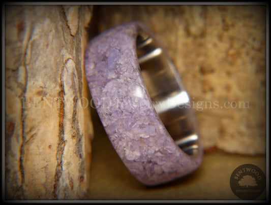 Bentwood Ring - "The Dreamer" Charoite Stone with Titanium Steel Comfort Fit Metal Core handcrafted bentwood wooden rings wood wedding ring engagement