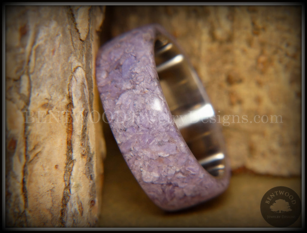 Bentwood Ebony Wood Wedding Rings, Charoite Stone Inlay - Bentwood Jewelry  Designs - Custom Handcrafted Bentwood Wood Rings