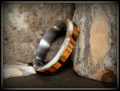 Bentwood Ring - "Mammoth" Fossil and Goncalo Alves on Titanium Core handcrafted bentwood wooden rings wood wedding ring engagement