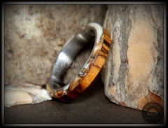 Bentwood Ring - "Mammoth" Fossil and Goncalo Alves on Titanium Core handcrafted bentwood wooden rings wood wedding ring engagement