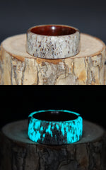Bentwood Ring -  "Aglow" Deer Antler on Padauk Wood Core with Phosphorescent Stabilized handcrafted bentwood wooden rings wood wedding ring engagement