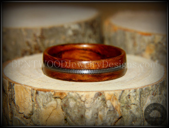 Bentwood Ring - Waterfall Bubinga Wood Ring with Silver Electric Guitar String Inlay handcrafted bentwood wooden rings wood wedding ring engagement