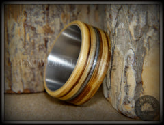 Bentwood Ring - "Striped Rocker" Zebrawood Ring with Silver Electric Guitar String Inlay on Comfort Fit Titanium Steel Core handcrafted bentwood wooden rings wood wedding ring engagement