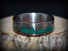 Mountainscape Titanium With Malachite Inlay Comfort Fit Core Ring Bentwood Wood Rings Metal